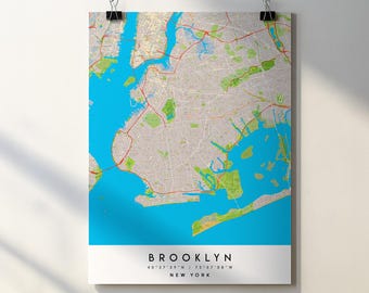Plakat z mapą miasta Brooklyn w Nowym Jorku: nazwy ulic (pobranie cyfrowe)