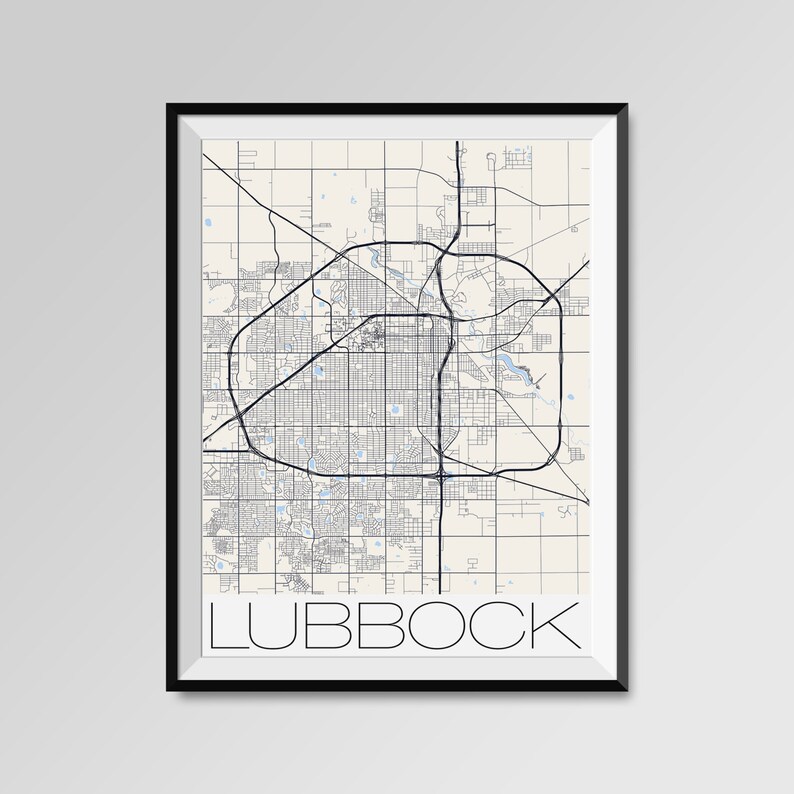 Lubbock City Maps Print Texas Poster Minimalist Street Maps | Etsy