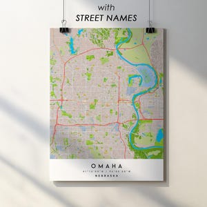 Mapa impreso de la ciudad de Omaha, Nebraska: nombres detallados de las calles (descarga digital)