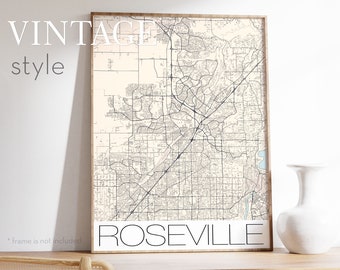 ROSEVILLE Map Wall Art customized poster in a Modern Design, Personalized map gift any location