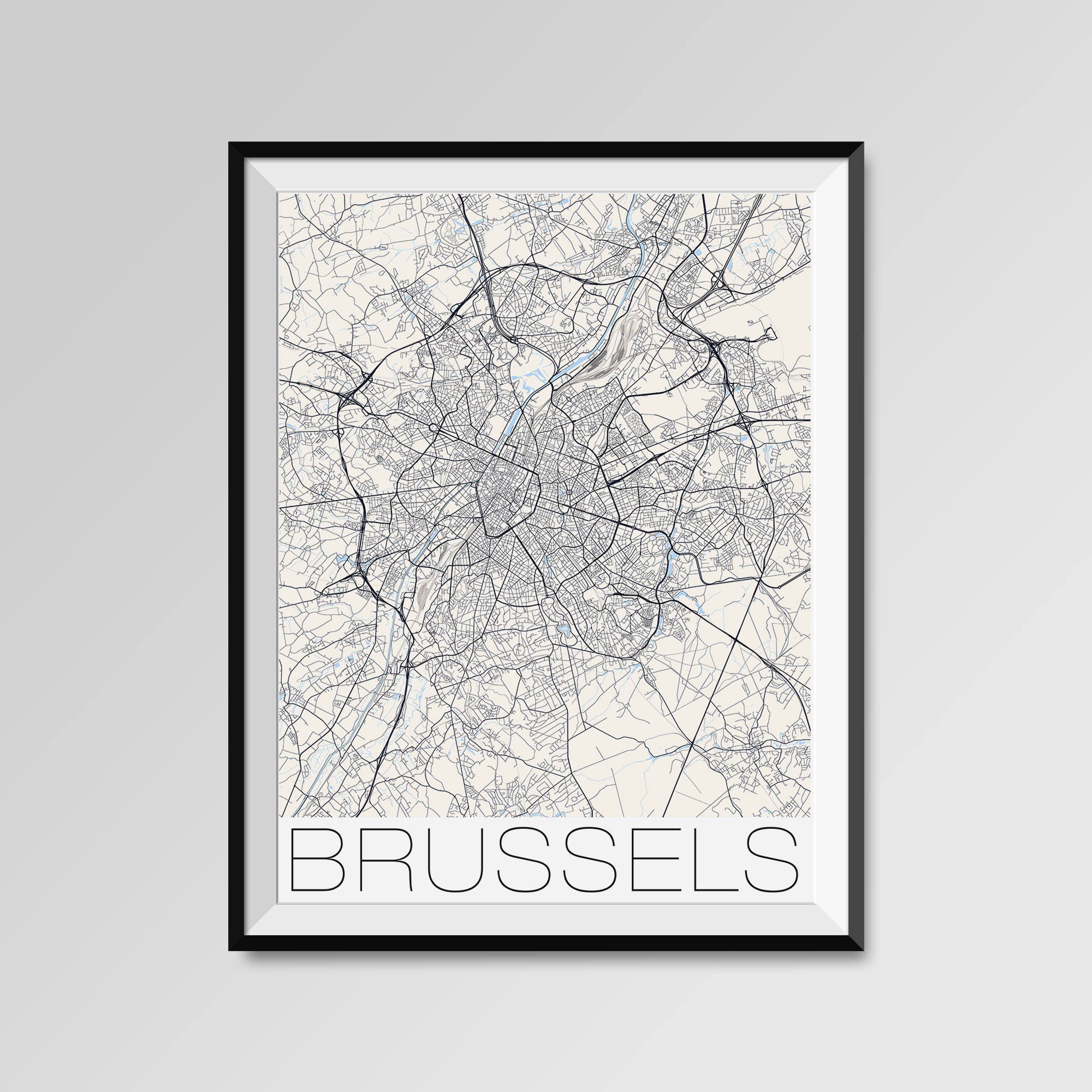 Brussel kaart afdrukken moderne stad Poster zwartwit Etsy