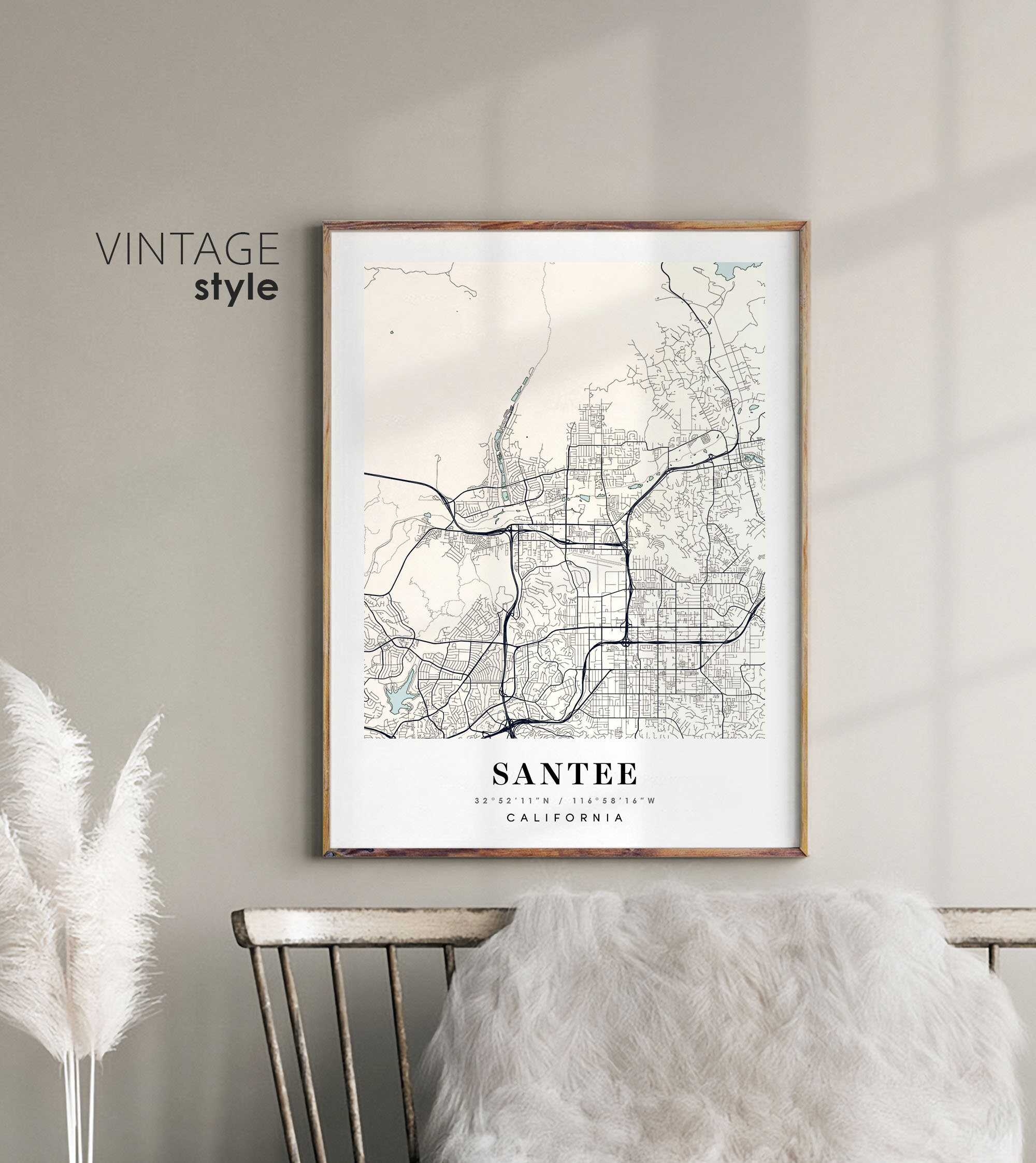 Santee California CA Map, Santee City Map, Santee Print, Santee
