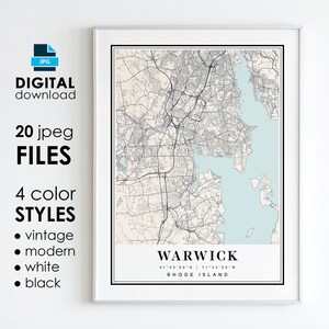 WARWICK RI Karte - Druckbare digitale Kunst - Warwick Rhode Island City Poster Karte - Digital Sofort Download