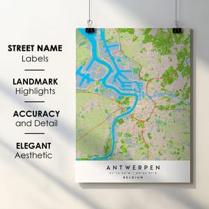 Antwerpen België stadsplattegrond print posterkunst met straatnaam - kaart van Europa - instant digitale download afdrukbare kaart
