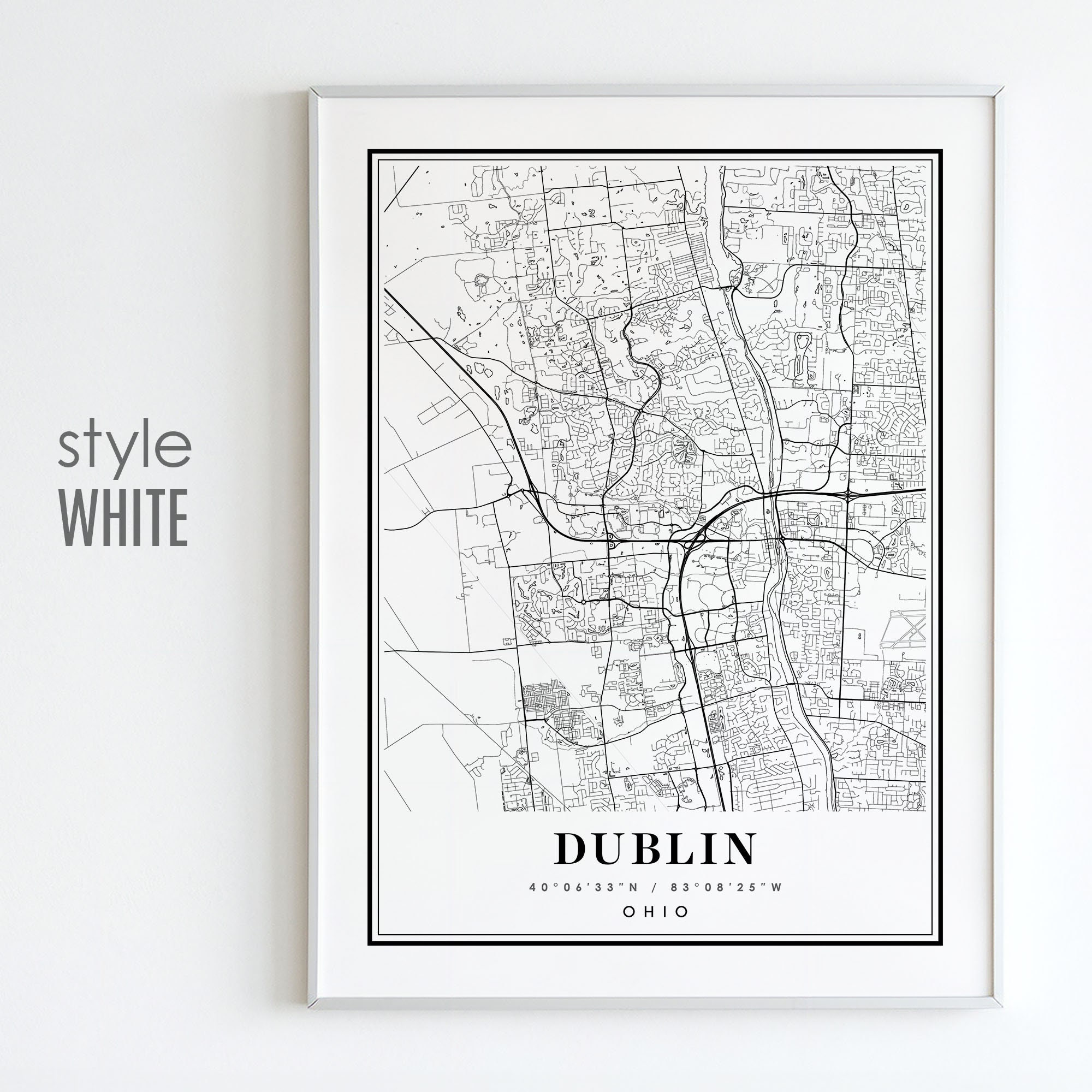 ダブリン オハイオ州地図アートプリント：モダン、ヴィンテージスタイル（デジタルダウンロード） - Etsy 日本