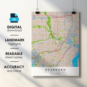 Dearborn Michigan City Map Art Print with Street Names (Digital Download)