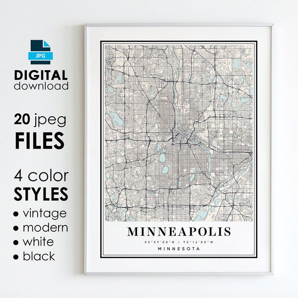 MINNEAPOLIS MN Map - Printable Digital Art - Minneapolis Minnesota City Poster Map - Digital Instant Download
