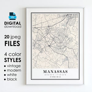 MANASSAS VA Map - Printable Digital Art - Manassas Virginia City Poster Map - Digital Instant Download