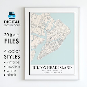 HILTON HEAD ISLAND Sc Karte - Druckbare digitale Kunst - Hilton Head Island South Carolina City Poster Karte - Digitaler Sofort Download