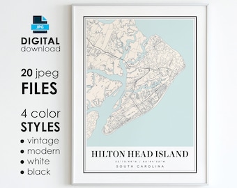 Hilton Head Island Map Art Print: South Carolina City Poster (Digital Download)
