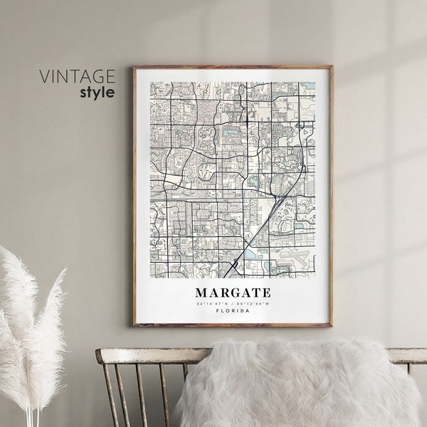 Margate Florida FL map, Margate city map, Margate print, Margate poster map, Valentine's Day gift