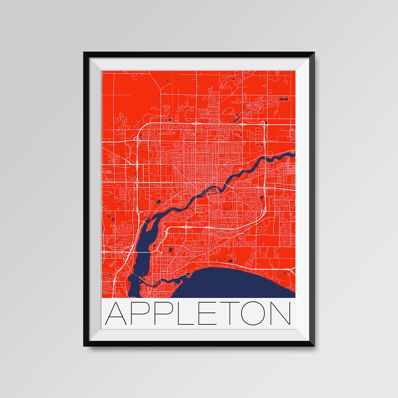 APPLETON Wisconsin Map Appleton City Map Print Appleton Map Etsy