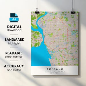 Cartaz com o nome da rua, download digital instantâneo, mapa da cidade de Buffalo, Nova York, para impressão