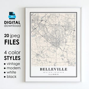 BELLEVILLE IL Karte – druckbare digitale Kunst – Belleville Illinois City Poster Karte – digitaler Sofort-Download