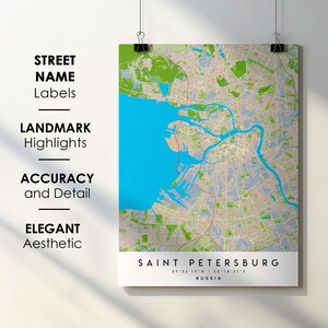 Sint-Petersburg Rusland stadsplattegrond print poster kunst met straatnaam - kaart van Europa - instant digitale download afdrukbare kaart