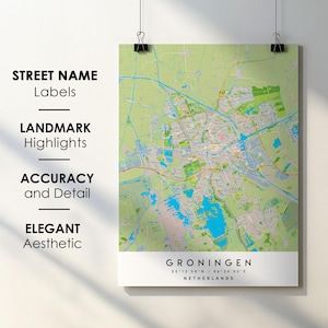 Groningen Niederlande Stadt Karte Print Poster Kunst mit Straßenname - Karte von Europa - Sofortiger digitaler Download druckbare Karte