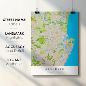 Aberdeen Verenigd Koninkrijk stadskaart print poster kunst met straatnaam - kaart van Europa - instant digitale download afdrukbare kaart
