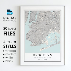 BROOKLYN NY kaart - afdrukbare digitale kunst - Brooklyn New York City Poster kaart - digitale Instant Download