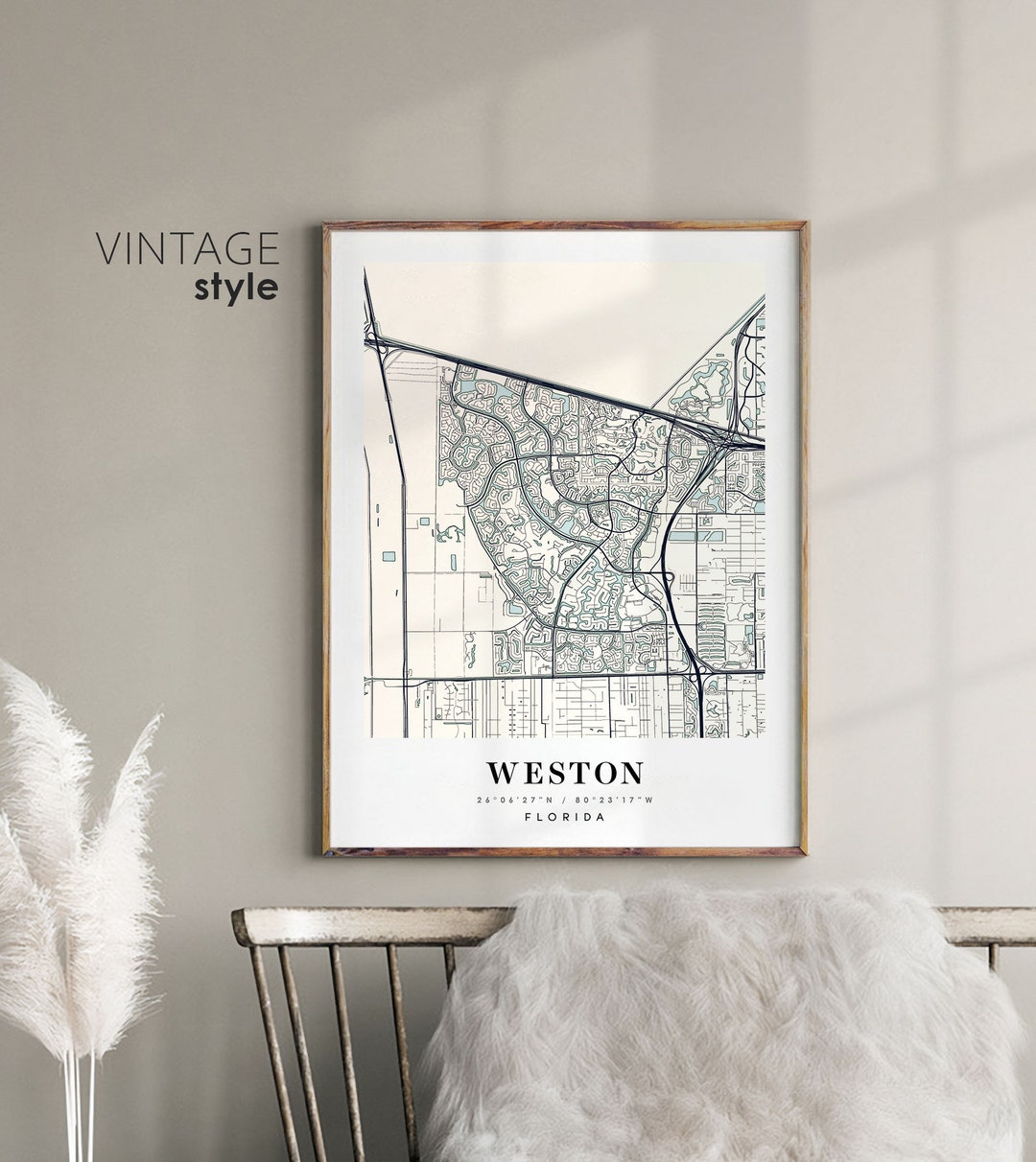 Weston Florida FL Map Weston City Map Weston Print Weston Etsy