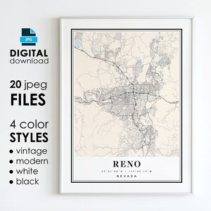 RENO NY Karte - Druckbare digitale Kunst - Reno Nevada Stadt Poster Karte - Digital Sofort Download