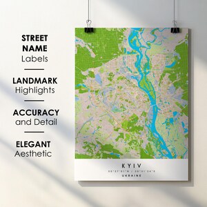 Kyiv Ukraine City Map Print Poster Art with Street Name - Map of Europe - Instant Digital Download Printable Map