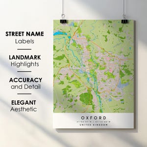 Póster impreso con mapa de la ciudad de Oxford, Reino Unido, con nombre de calle - Mapa de Europa - Descarga digital instantánea - Mapa imprimible