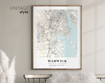 Warwick Rhode Island RI map, Warwick city map, Warwick print, Warwick poster map, Valentine's Day gift