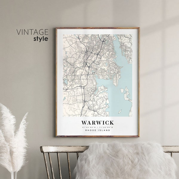 Warwick Rhode Island RI map, Warwick city map, Warwick print, Warwick poster map, Valentine's Day gift