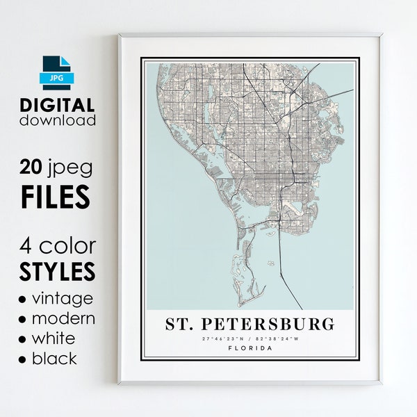 ST. PETERSBURG FL Map - Printable Digital Art - St. Petersburg Florida City Poster Map - Digital Instant Download