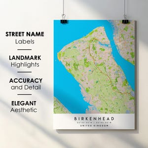 Birkenhead Verenigd Koninkrijk stadskaart print poster kunst met straatnaam - kaart van Europa - instant digitale download afdrukbare kaart