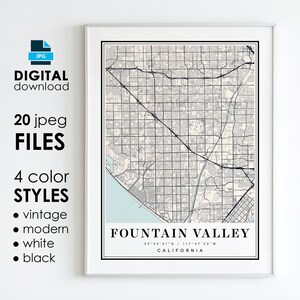 FOUNTAIN VALLEY CA kaart - afdrukbare digitale kunst - Fountain Valley Californië City Poster kaart - digitale Instant Download