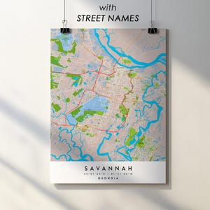 Impresión del mapa de la ciudad de Savannah, Georgia: plano detallado de calles (descarga digital)