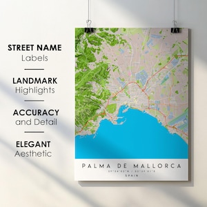 Palma de Mallorca Spanien Stadt Karte Print Poster Kunst mit Straßenname - Karte von Europa - Sofortiger digitaler Download druckbare Karte