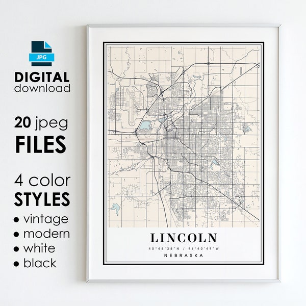LINCOLN NE Karte - Druckbare digitale Kunst - Lincoln Nebraska Stadt Poster Karte - digitaler Sofort Download