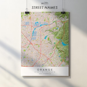 Mappa della città di Orange, California: nomi dettagliati delle strade (download digitale)