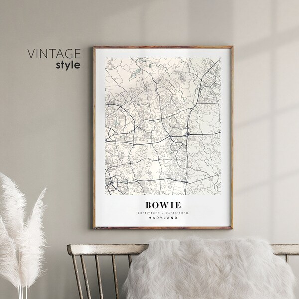 Bowie Maryland MD map, Bowie city map, Bowie print, Bowie poster map, Valentine's Day gift