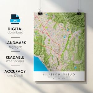 Mission Viejo CA City Map Print Poster mit Straßenname Sofortiger digitaler Download, Mission Viejo California druckbare Karte