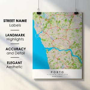 Porto Portugal City Map Print Poster Art with Street Name - Map of Europe - Instant Digital Download Printable Map
