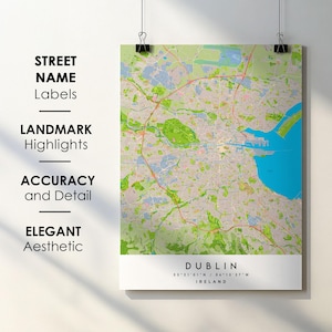 Dublin Ireland City Map Print Poster Art with Street Name - Map of Europe - Instant Digital Download Printable Map