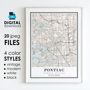 Portiac MI City Map Kunstdruck: MI City Poster (Digitaler Download)