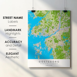 Göteborg Schweden Stadt Karte Print Poster Kunst mit Straßenname - Karte von Europa - Sofortiger digitaler Download druckbare Karte