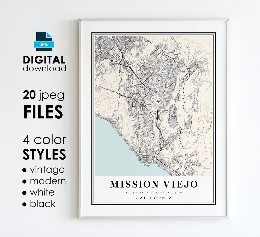MISSION VIEJO CA Map - Printable Digital Art - Mission Viejo California ...