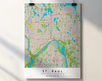 Póster con el mapa de St. Paul, Minnesota, con nombres de calles (descarga digital)