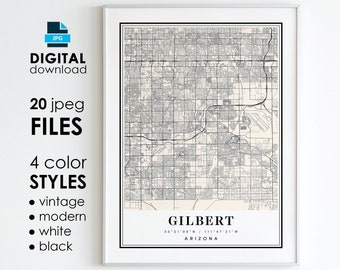 GILBERT AZ Map - Printable Digital Art - Gilbert Arizona City Poster Map - Digital Instant Download