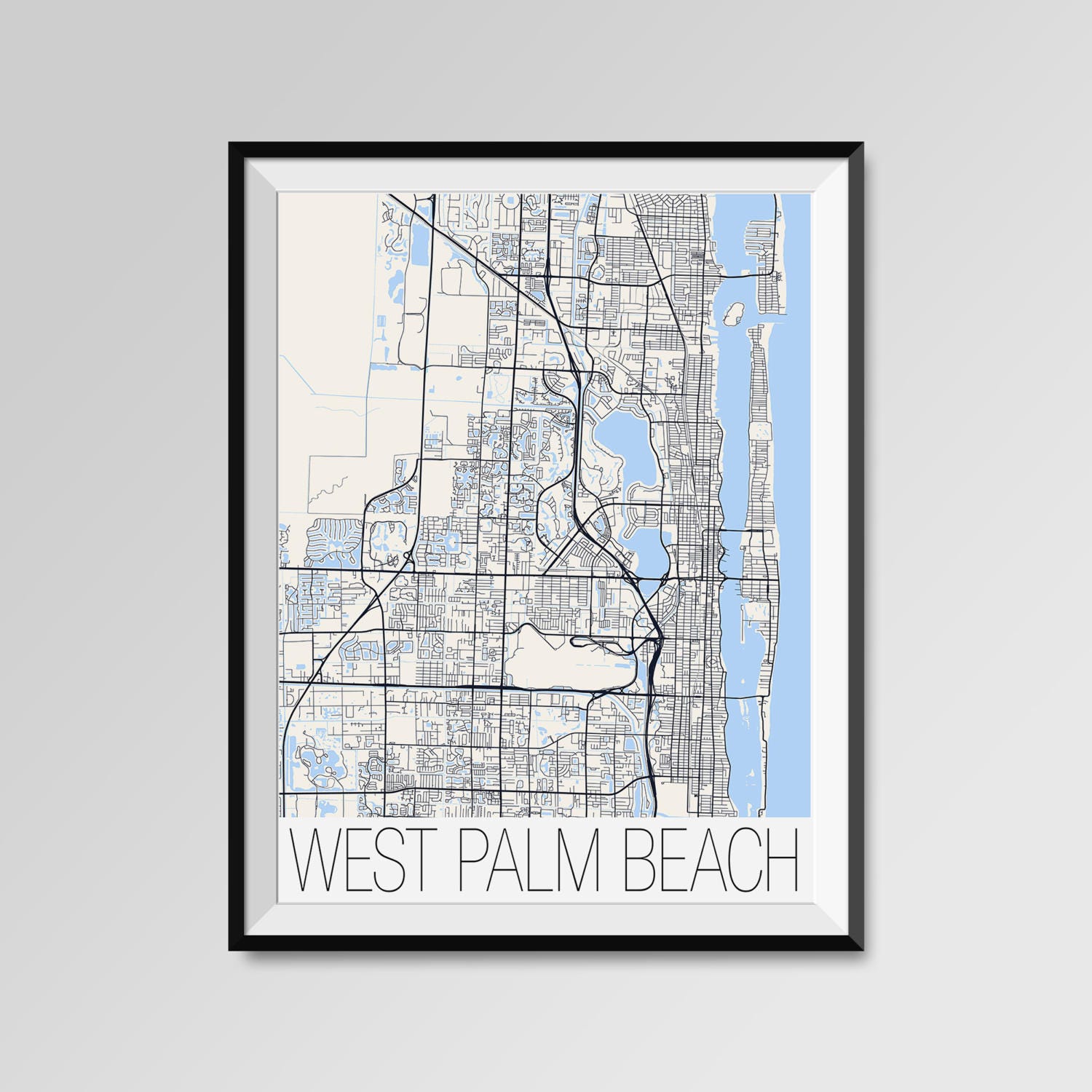 WEST PALM BEACH Florida Map West Palm Beach City Map Print | Etsy