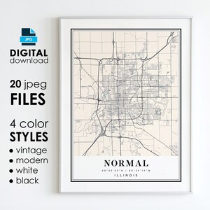 NORMAL IL Karte - Druckbare digitale Kunst - Normale Stadtbild von Illinois Poster - Digitaler sofortiger Download