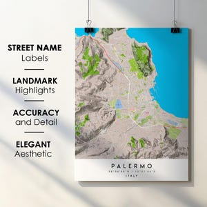 Palermo Italië-stadskaart afdrukken posterkunst met straatnaam - kaart van Europa - afdrukbare kaart instant digitale download downloaden