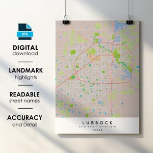 Lubbock Texas City Map Print with Street Names (Digital Download)