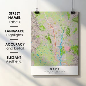Napa CA City Map Print Poster with Street Name Instant Digital Download, Napa California Printable Map