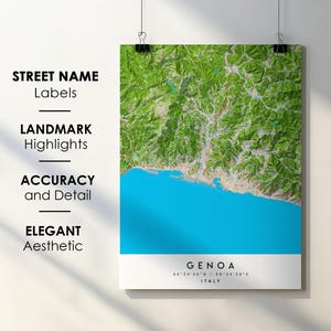 Genua, Italië stadsplattegrond print poster kunst met straatnaam - kaart van Europa - instant digitale download afdrukbare kaart